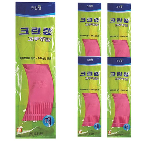 [크린랲] 고무장갑, 핑크, 대(L), 5개