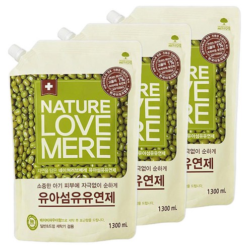 네이쳐러브메레 녹두 유아 섬유유연제 베이비파우더향 리필, 1300ml, 3개입
