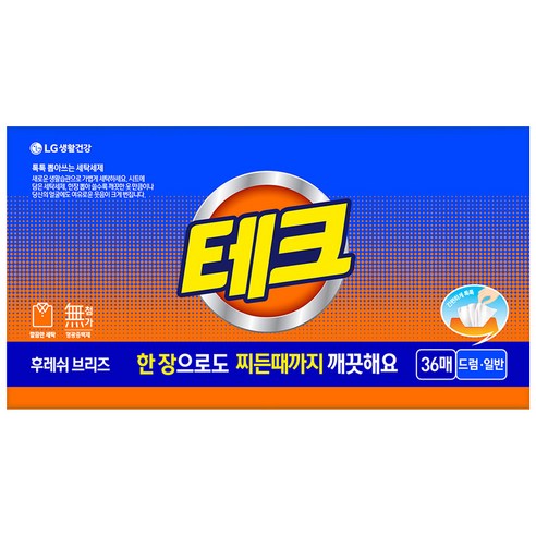 테크 간편 시트세제 후레쉬 브리즈, 36개입, 1개