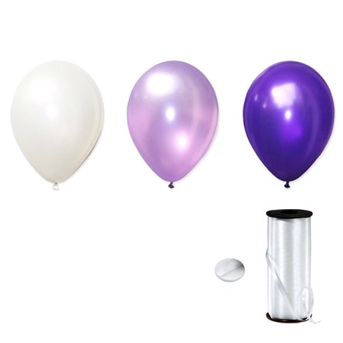 파티팡 헬륨 풍선 효과 파티용품 30cm 펄풍선 100p + 컬링 리본 90m + 양면테잎 스폰지닷 100p, 라벤더톤, 1세트