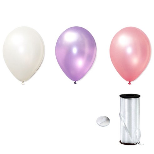 파티팡 헬륨 풍선 효과 파티용품 30cm 펄풍선 100p + 컬링 리본 90m + 양면테잎 스폰지닷 100p, 핑크라일락, 1세트