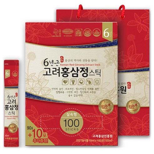 고려홍삼진흥원 6년근 고려홍삼정 스틱 타워형 + 쇼핑백, 10g, 100포