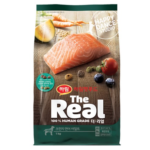 하림펫푸드 더리얼 크런치 어덜트 강아지사료, 연어, 1kg