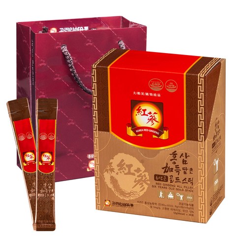 고려인삼유통 홍삼 가득 담은 6년근 골드스틱 + 쇼핑백, 12g, 30개입