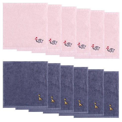 송월타월 솔리드 캐릭터 고리 타올 6p 분홍 + 솔리드 캐릭터 고리 타올 6p, 회색, 1세트