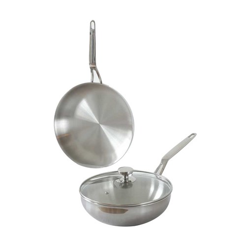 핀일로 인덕션 통5중 304 클린스텐 프라이팬 2종 세트, 궁중팬 24cm + 프라이팬 24cm + 뚜껑 24cm, 1세트