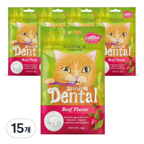 캣템 스피루리나 고양이 덴탈 간식, 비프, 60g, 15개