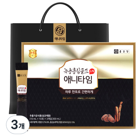 종근당 녹용홍삼 애니타임 골드, 30회분, 300ml, 3개