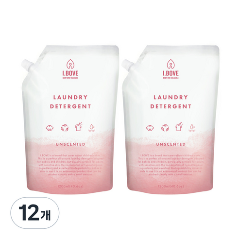 아이보브 고농축 세탁 유아 세제 무향 리필 1200ml, 12개