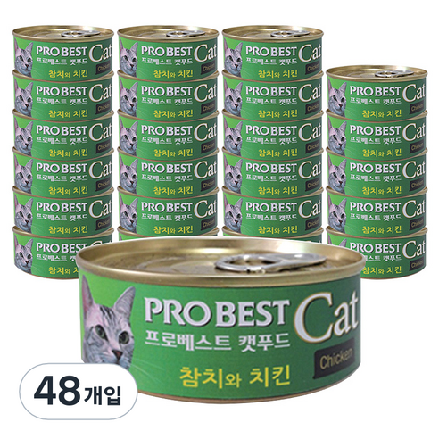 프로베스트 캣푸드 고양이 간식캔, 참치 + 치킨 혼합맛, 48개입