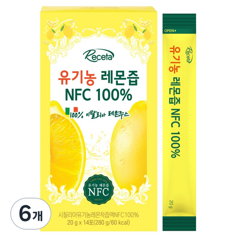 레세타 유기농 레몬즙 NFC 100%, 280g, 6개