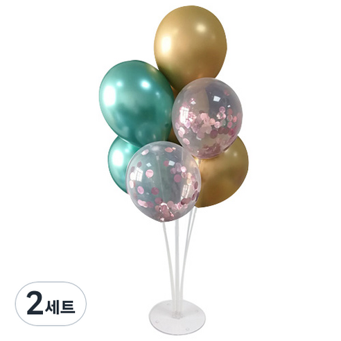 와우파티코리아 풍선꽂이 세트, 크롬 그린골드 핑크 컨페티, 2세트