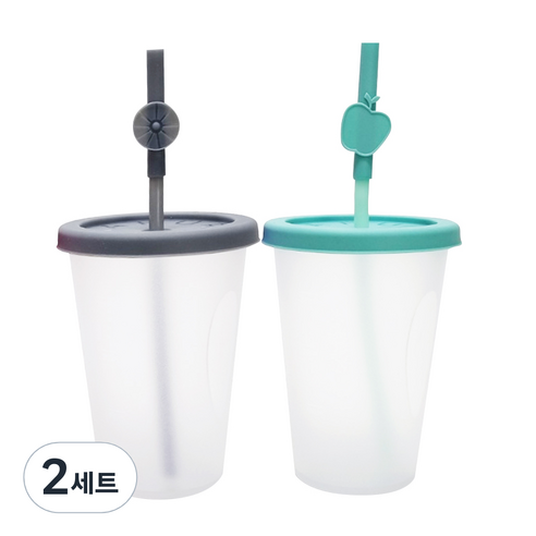 아가프라 심쿵빨대컵S 400mml x 2종 세트, 그레이, 민트, 2세트, 400ml
