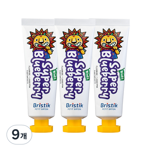 브리스틱 어린이 불소 1000 치약 블루베리향, 50g, 9개