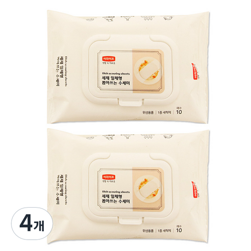 롯데이라이프 세제 일체형 뽑아쓰는 수세미, 10개입, 4개