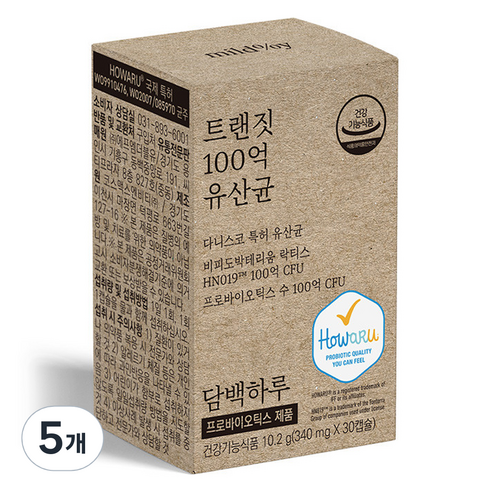 담백하루 트랜짓 100억 유산균 10.2g, 30정, 5개