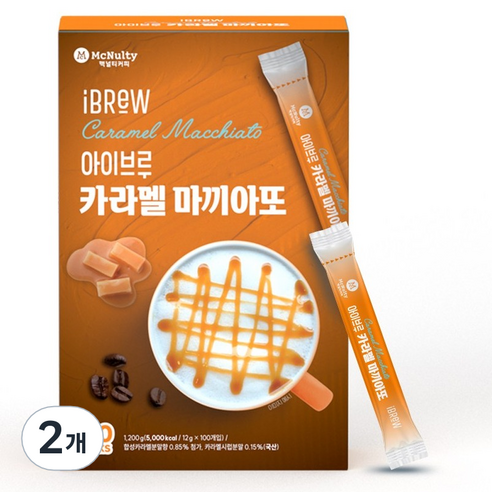 맥널티커피 아이브루 카라멜 마끼아또 커피믹스, 2개, 100개입, 12g