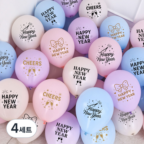 피앤비유니티 신년 레터링 인쇄풍선 30종 세트, 05 파스텔 믹스 핑크 라일락 스카이블루 화이트, 4세트