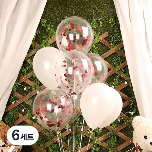 펄 혼합 메탈릭 컨페티 풍선세트, 레드, 6세트