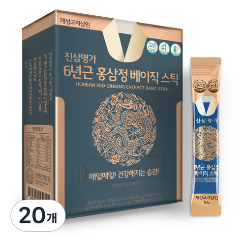 개성고려삼인 진삼명가 6년근 홍삼정 베이직 홍삼 스틱 30p, 300g, 20개