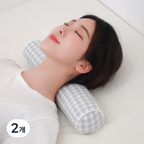 집콕 비즈폼 경추베개, 체크 소라, 2개