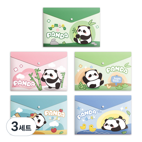 동아피엠에스 A4 똑딱이 캐릭터 자료 수납 봉투 파일 5종 세트, 판다, 3세트