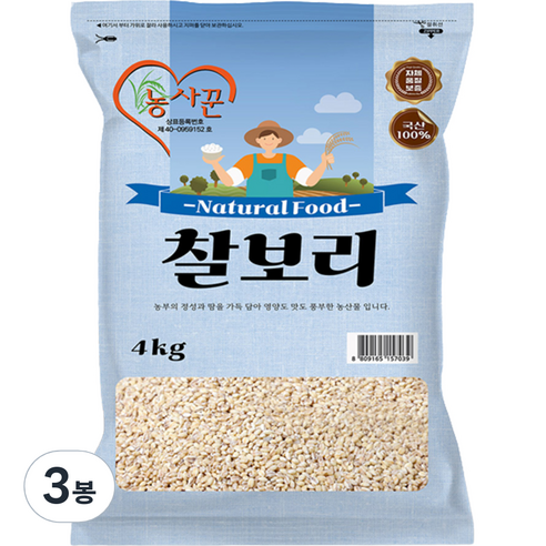 농사꾼 국산 찰보리쌀, 4kg, 3개
