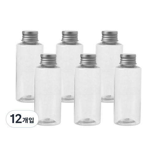병도매닷컴 AC100 투명 음료용기 알루미늄 실버캡, 100ml, 12개