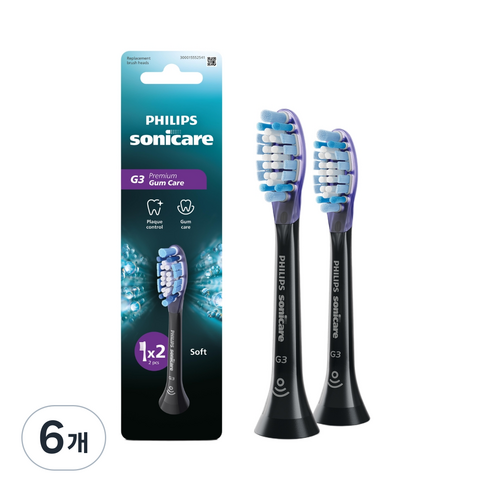 필립스 G3 프리미엄 잇몸 케어 칫솔모 블랙, HX9052/91, 6개
