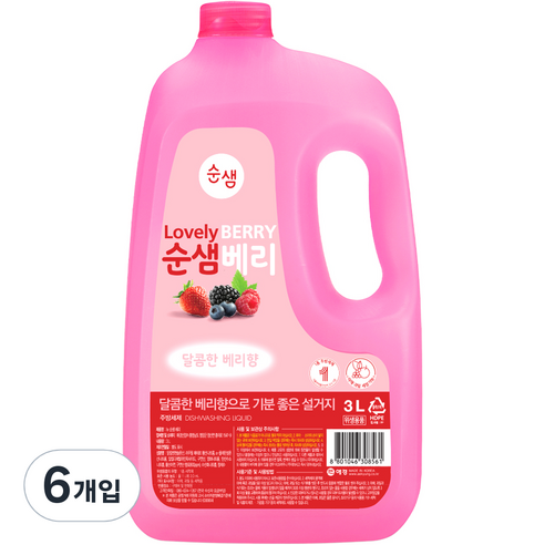 순샘 베리 주방세제 용기, 3L, 6개입
