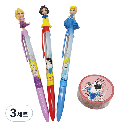 디즈니프린세스 3색 볼펜 0.5mm 3종 + 마스킹테이프 세트, D타입, 3세트