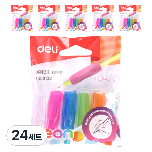 델리 펜슬그립 연필그립 4종 세트 U750 02, 혼합색상, 24세트