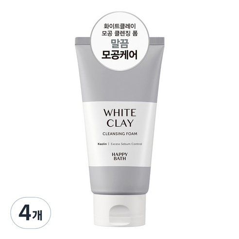 해피바스 화이트 클레이 모공 클렌징폼, 150g, 4개