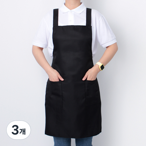 얇은 H형 무지 카페 바리스타 앞치마, 블랙, 3개
