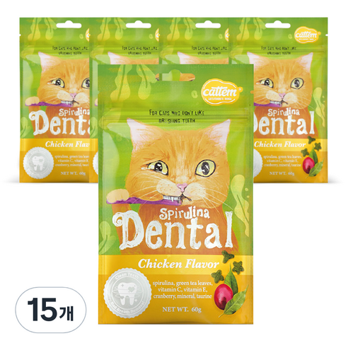 캣템 스피루리나 덴탈 고양이 간식, 치킨, 60g, 15개