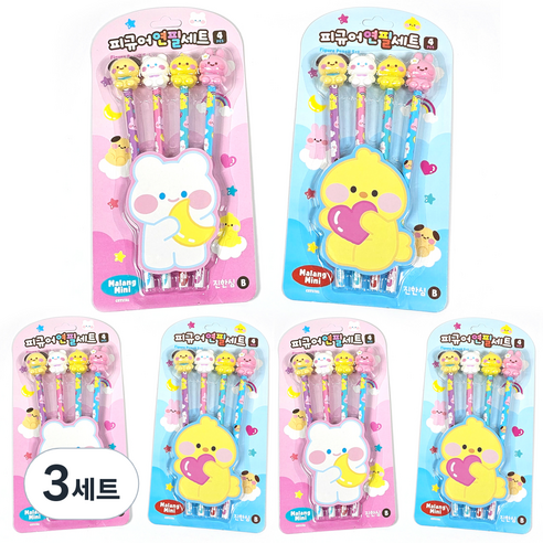 크리스탈팬시 말랑미니 피규어 연필 2종 x 3p 세트 B, 핑크, 블루, 3세트