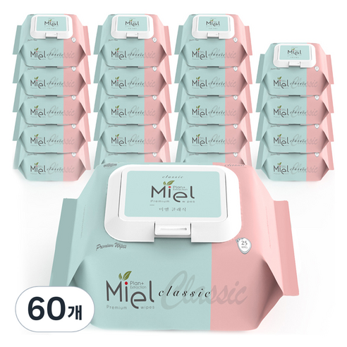 Miel 클래식 휴대용 물티슈 캡형, 63g, 25매, 60개
