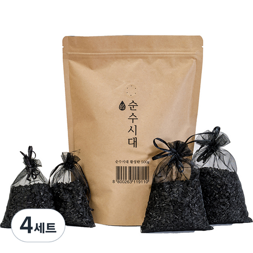 순수시대 야자 활성탄 탈취제 + 망사주머니 4p, 4세트, 500g