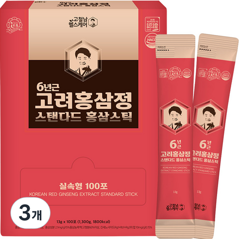고철남헬스케어 6년근 고려홍삼정 스탠다드 홍삼스틱, 100회분, 1.3kg, 3개