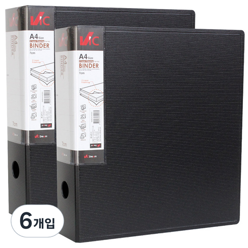 VIC 신소재 D링 바인더 7cm 3공, 흑색, 6개입
