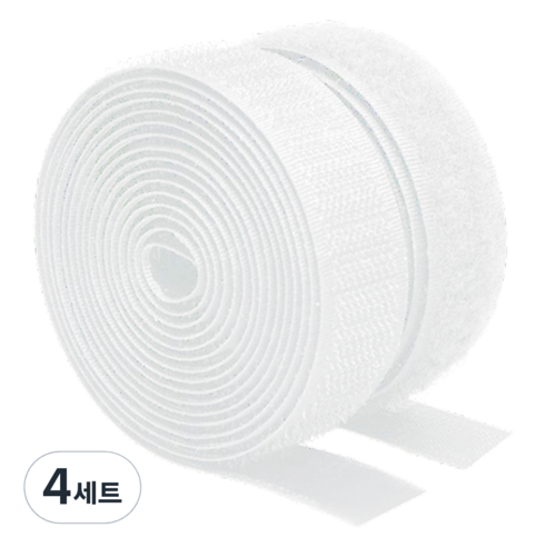 쿠말 접착 초강력 벨크로 테이프 갈고리면 20mm x 10m + 부착면 20mm x 10m 세트, 화이트, 4세트