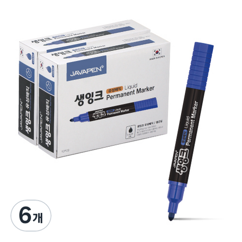자바펜 생잉크 유성 매직 12p, 파랑, 6개