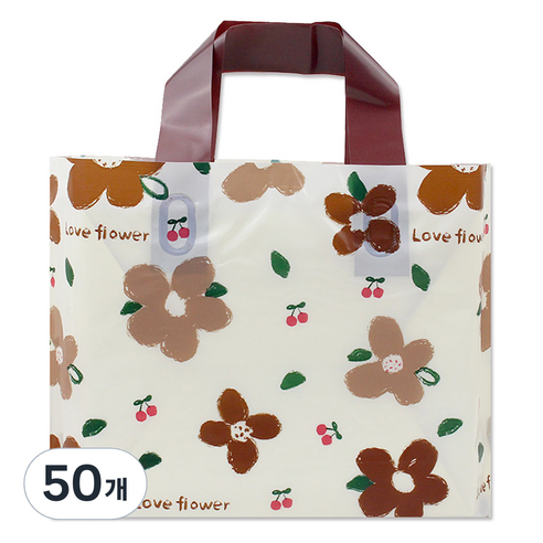 아이엔피 LDPE 손잡이 비닐백 중 35 x 25 cm, 08 브라운플라워, 50개