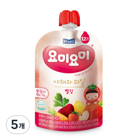 요미요미 야채와 과일 주스, 빨강, 100ml, 5개