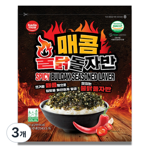 바다모아 김자반 매콤 불닭 돌자반, 3개, 50g