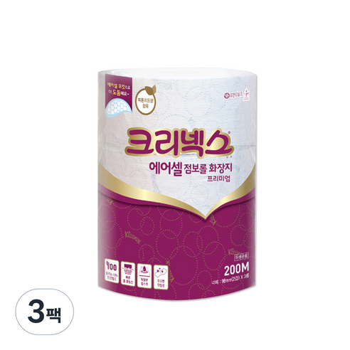 크리넥스 에어셀 점보롤 화장지 프리미엄 200m, 3롤, 3팩