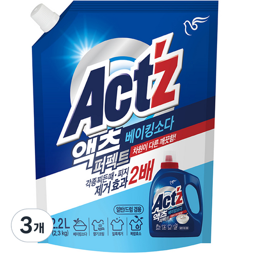 액츠 퍼펙트 베이킹소다 액상세제 리필, 2.2L, 3개
