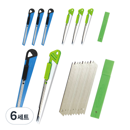 화신 201T 커터칼 4p + 201W 커터칼 4p + 309 커터날 소 9mm 20p 세트, 랜덤발송(T201 커터칼), 6세트
