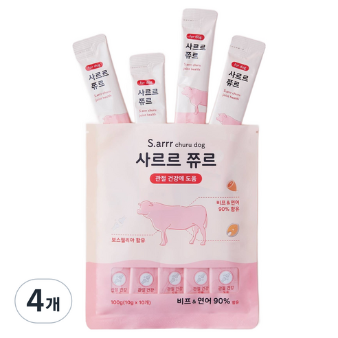 동원아르르 사르르 쮸르 독 짜먹는 간식 관절건강 10p, 혼합맛(비프/연어), 100g, 4개