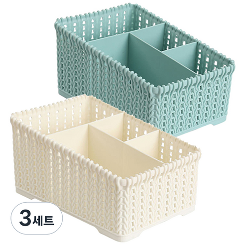 리버그린 짜임 다용도 수납바구니 2p 세트, 블루, 화이트, 3세트
